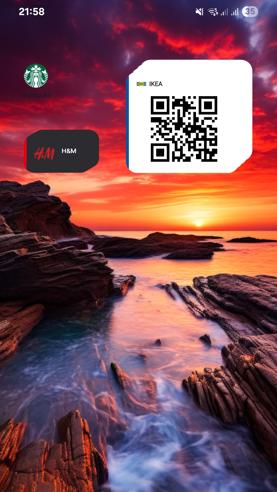 Three CardKeeper widgets pinned to an Android home screen